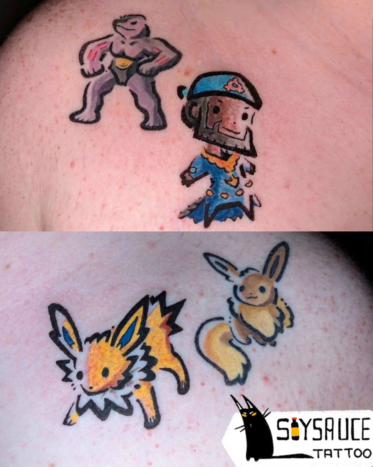Anime characters anime tattoo on the shoulder by Zoe Aucoin
