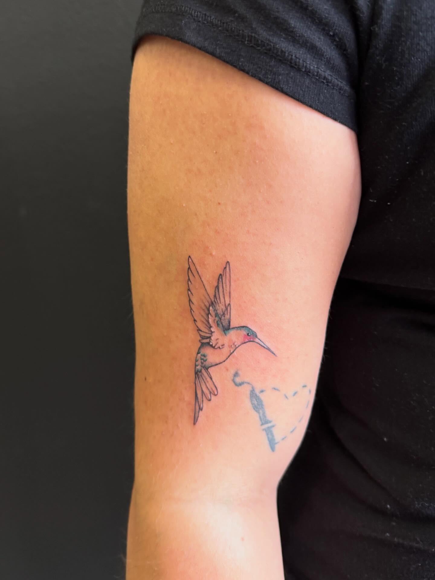 Hummingbird watercolor tattoo on the forearm by LooSid