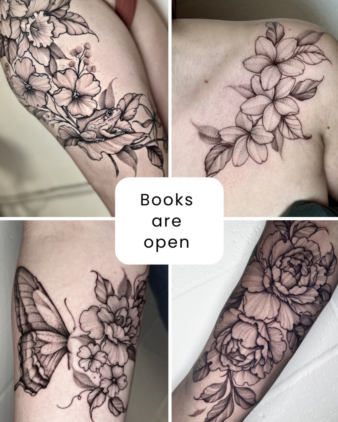 Floral and butterfly dotwork tattoo on the upper arm by ℳ𝒾𝓇𝓉𝒽𝒶 𝒯ℴ𝓇𝓇ℯ𝓈, San Diego, California