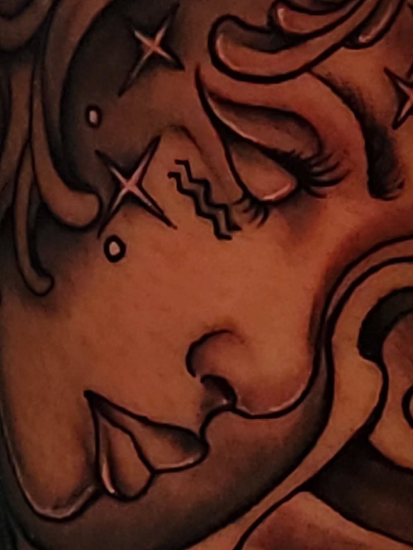 Face with stars American traditional tattoo on the chest by 🗣 No Minors🔞‼️‼️‼️
