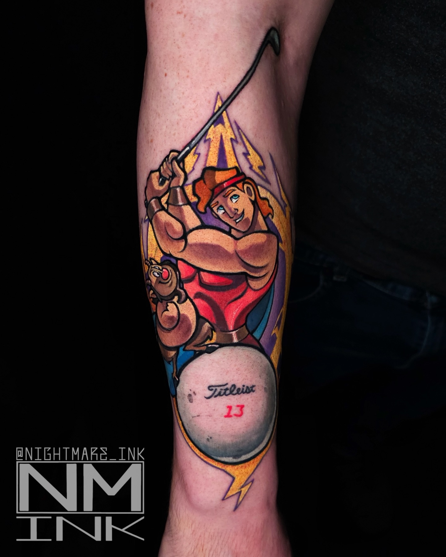Golf player American traditional tattoo on the forearm by Brandon Hildebrandt