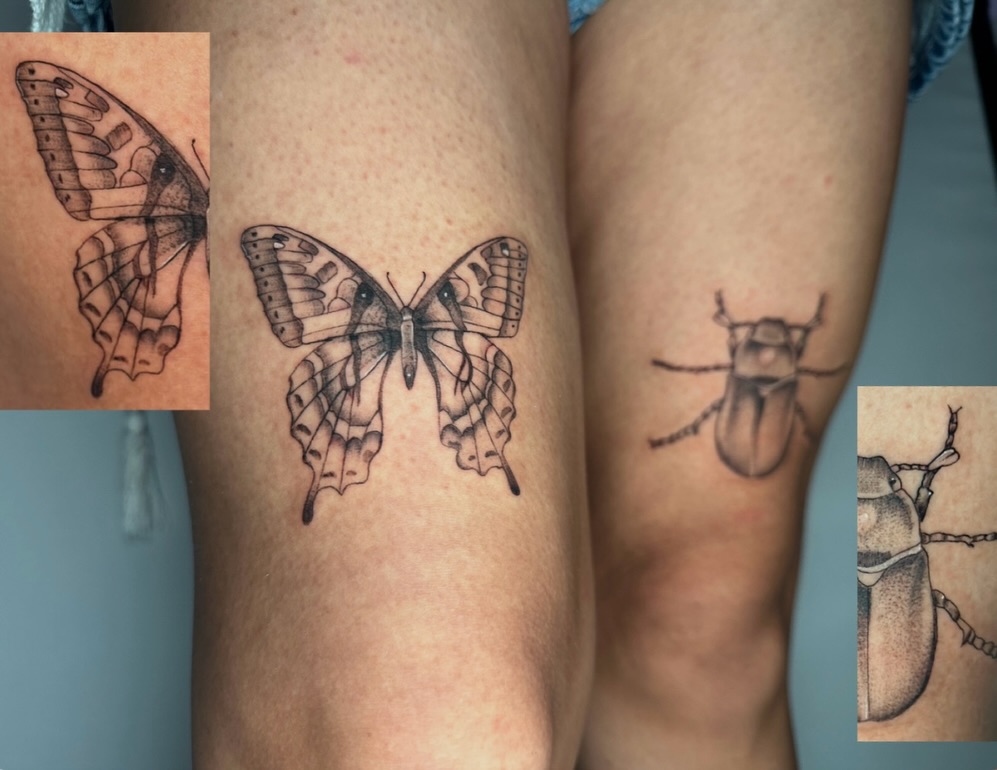 Butterfly dotwork tattoo on the forearm by zoe mars