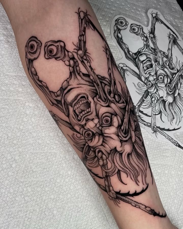 Tattoo by @alyssadaytattoos — dotwork, surrealism