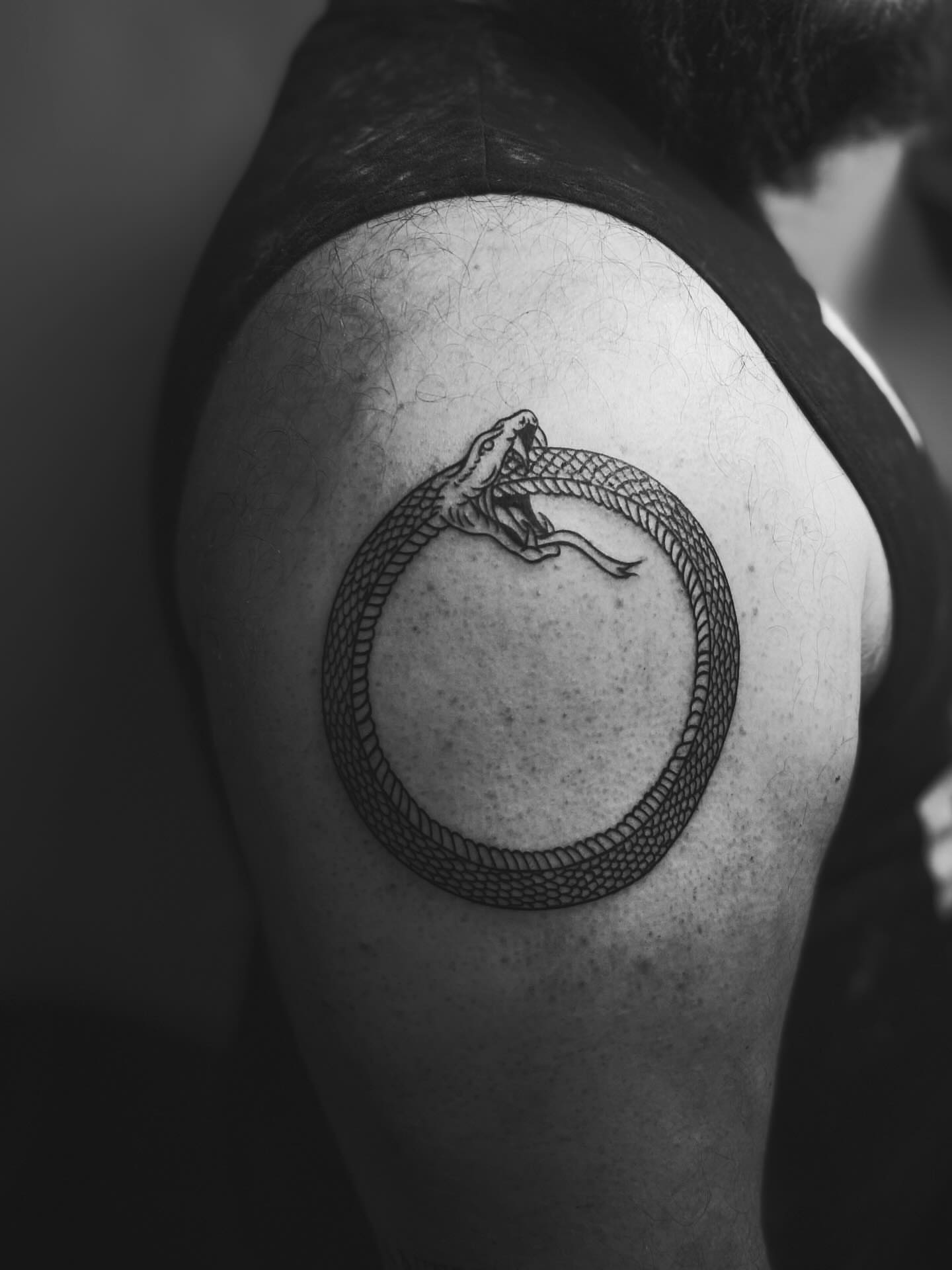 Snake black and grey tattoo on the shoulder by 𝕶𝖆𝖒 ~ 𝕿𝖆𝖙𝖙𝖔𝖔 𝕬𝖗𝖙𝖎𝖘𝖙