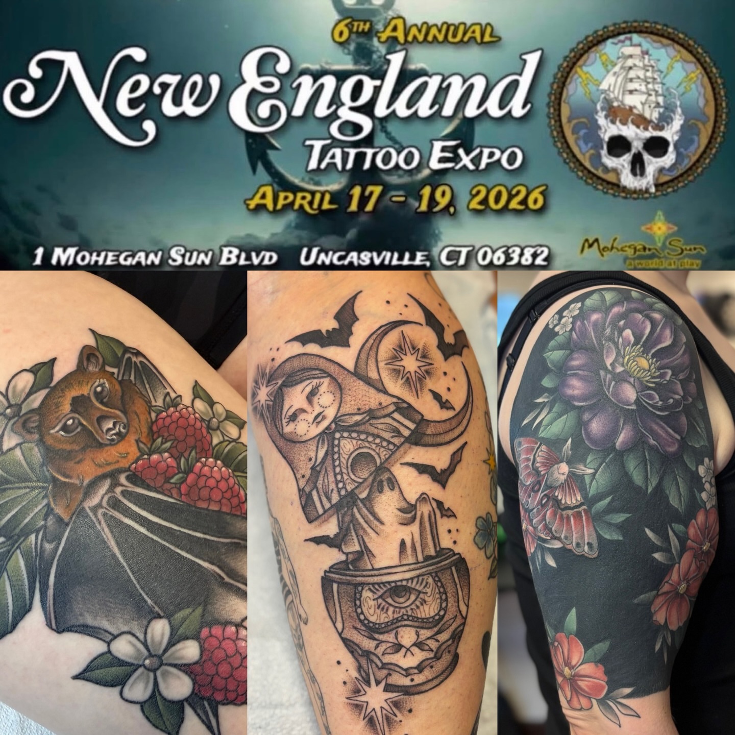 Bat and raspberries American traditional tattoo on the upper arm by Dee - MA Tattoo Artist, Concord, Massachusetts