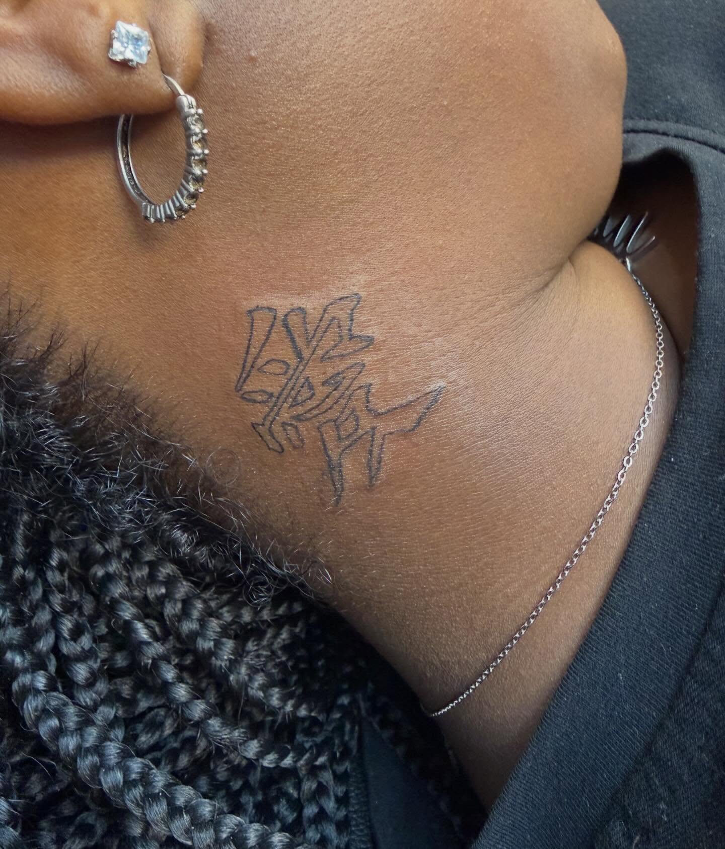 Calligraphy black and grey tattoo on the chest by XoXandrea.Ink, Kansas City, Missouri