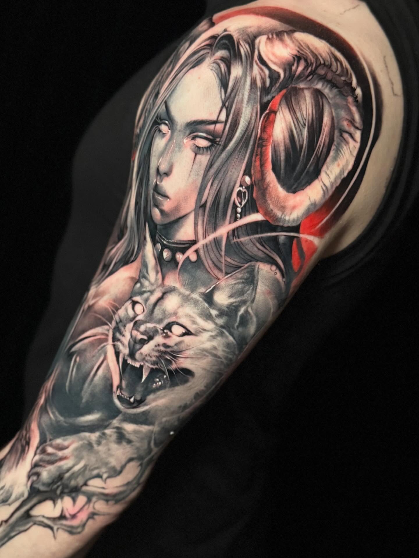 Woman with cat realism tattoo on the forearm by Sena Sim 🇰🇭, Worcester, Massachusetts