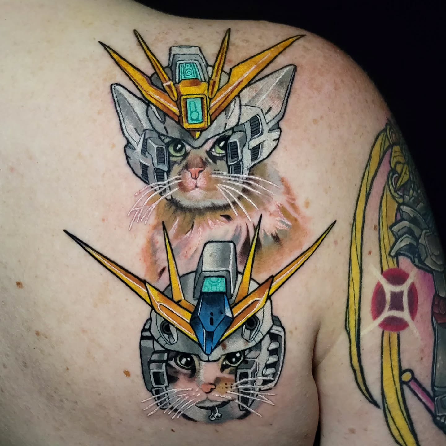 Cat robot anime tattoo on the shoulder by Melissa Does Tattoos - Bright, Bold Anime &