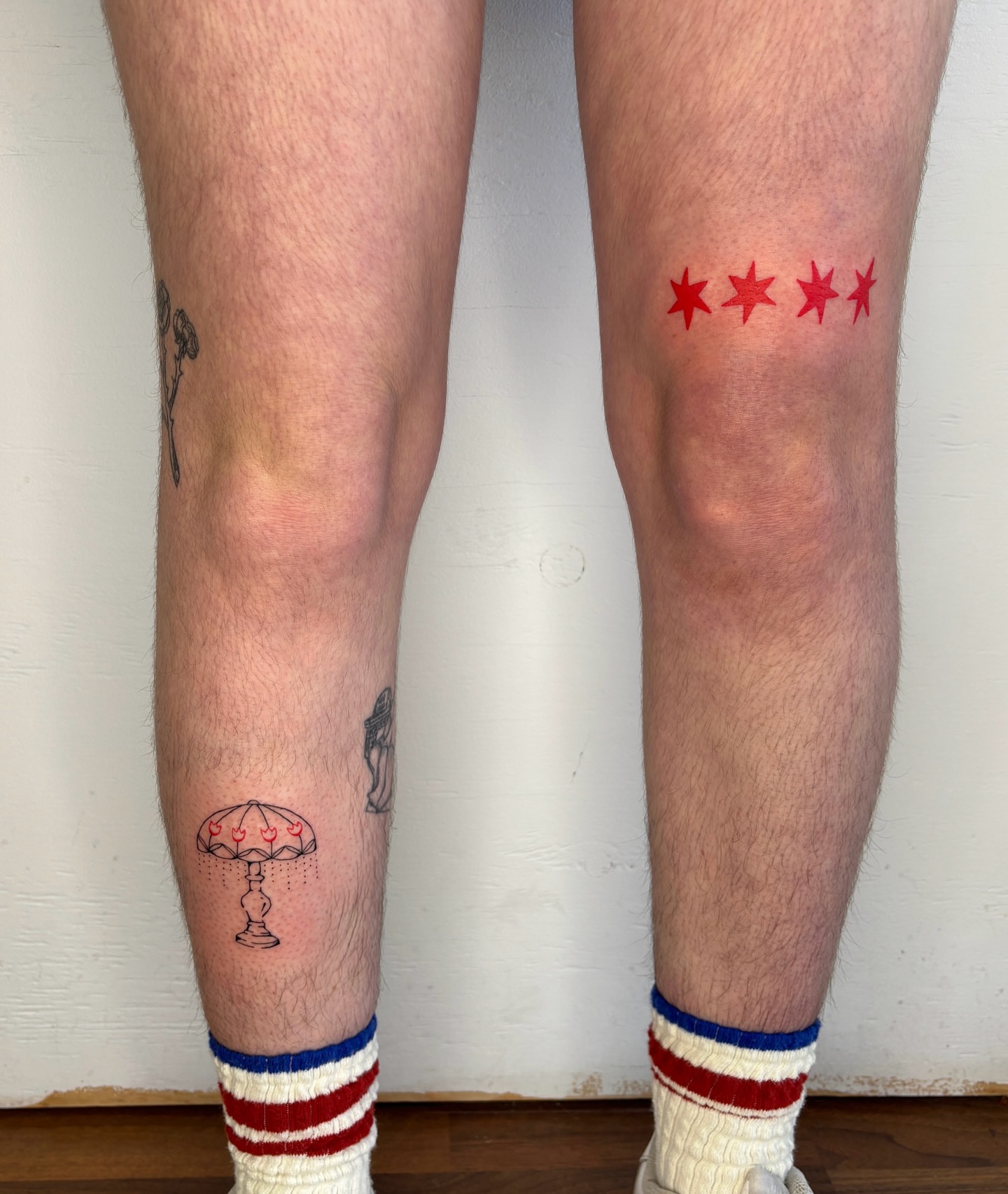Stars American traditional tattoo on the leg by Raye