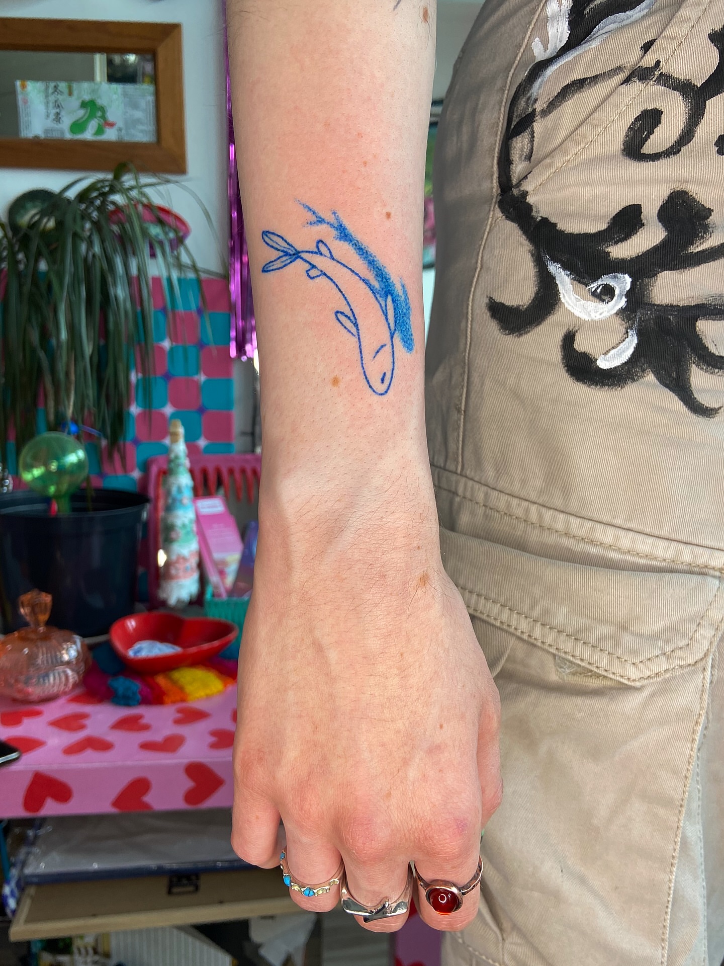 Fish minimalist tattoo on the forearm by Kasia ✨jedyny taki handpoke w katowicach✨