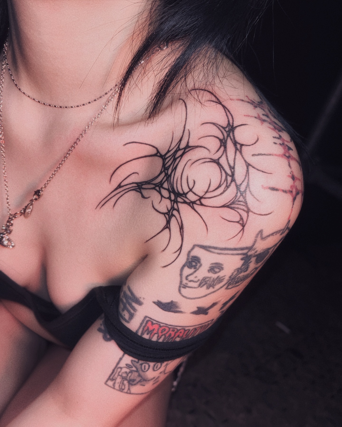 Flower black and grey tattoo on the shoulder by LX7