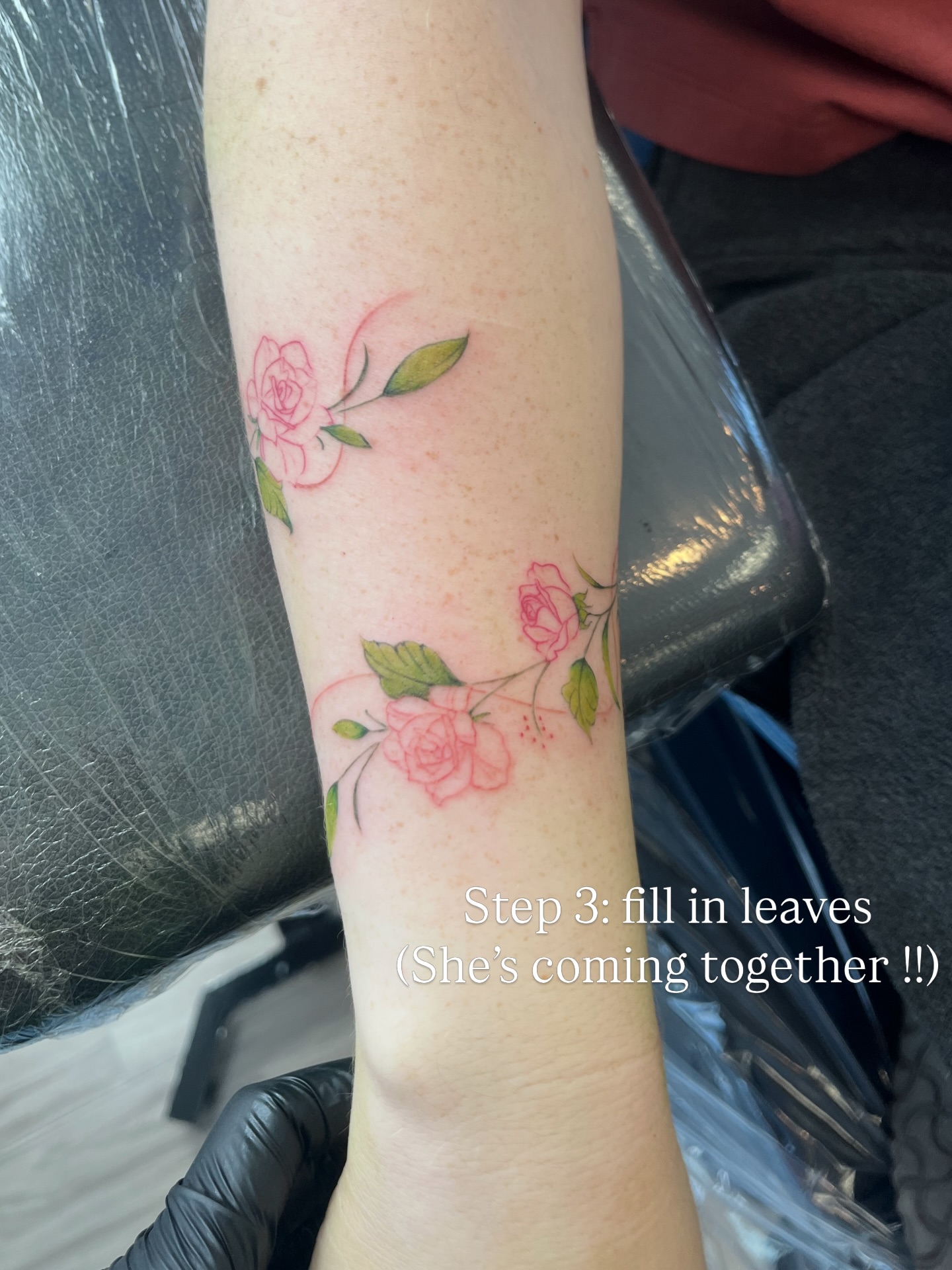 Roses new school tattoo on the forearm by kt
