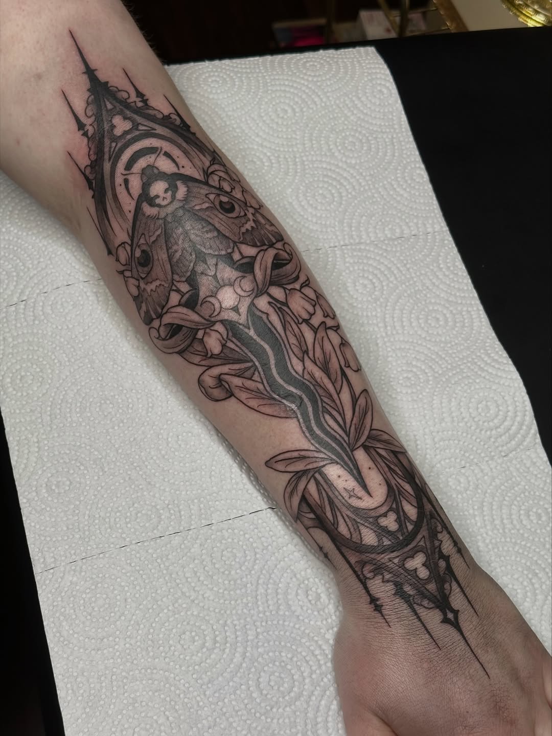 Tattoo by @stubbornsprouttattoo — black_and_grey, ornamental