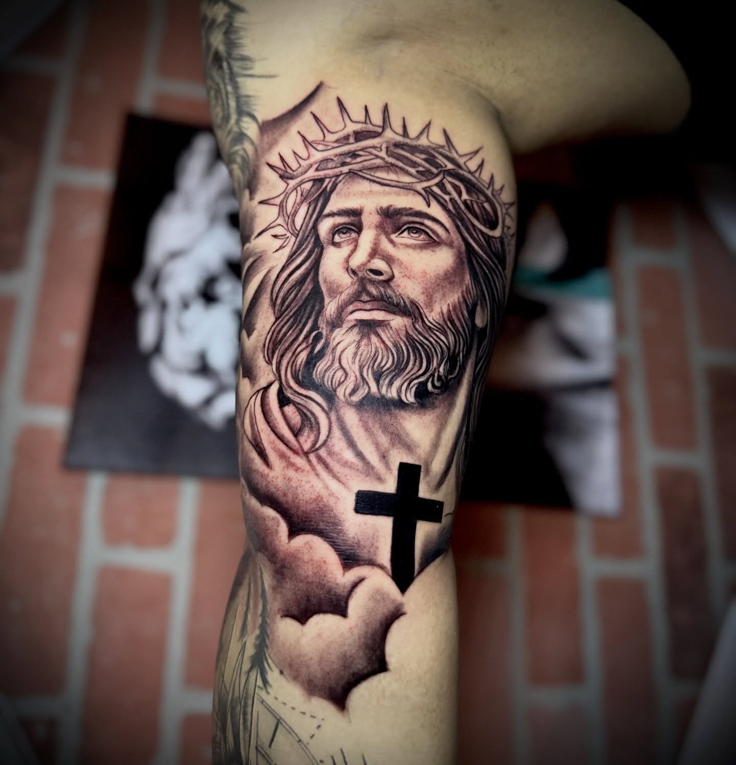 Jesus Christ realism tattoo on the forearm by Andres Calvo🇺🇸🇨🇴