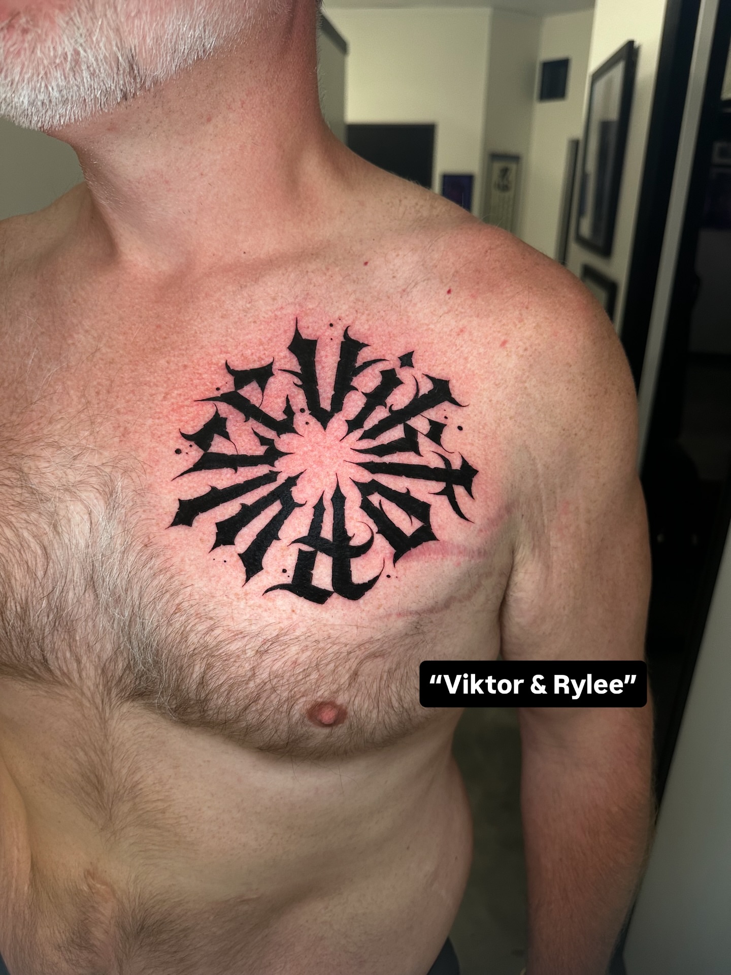 Geometric symbol geometric tattoo on the chest by Yassin alsaje
