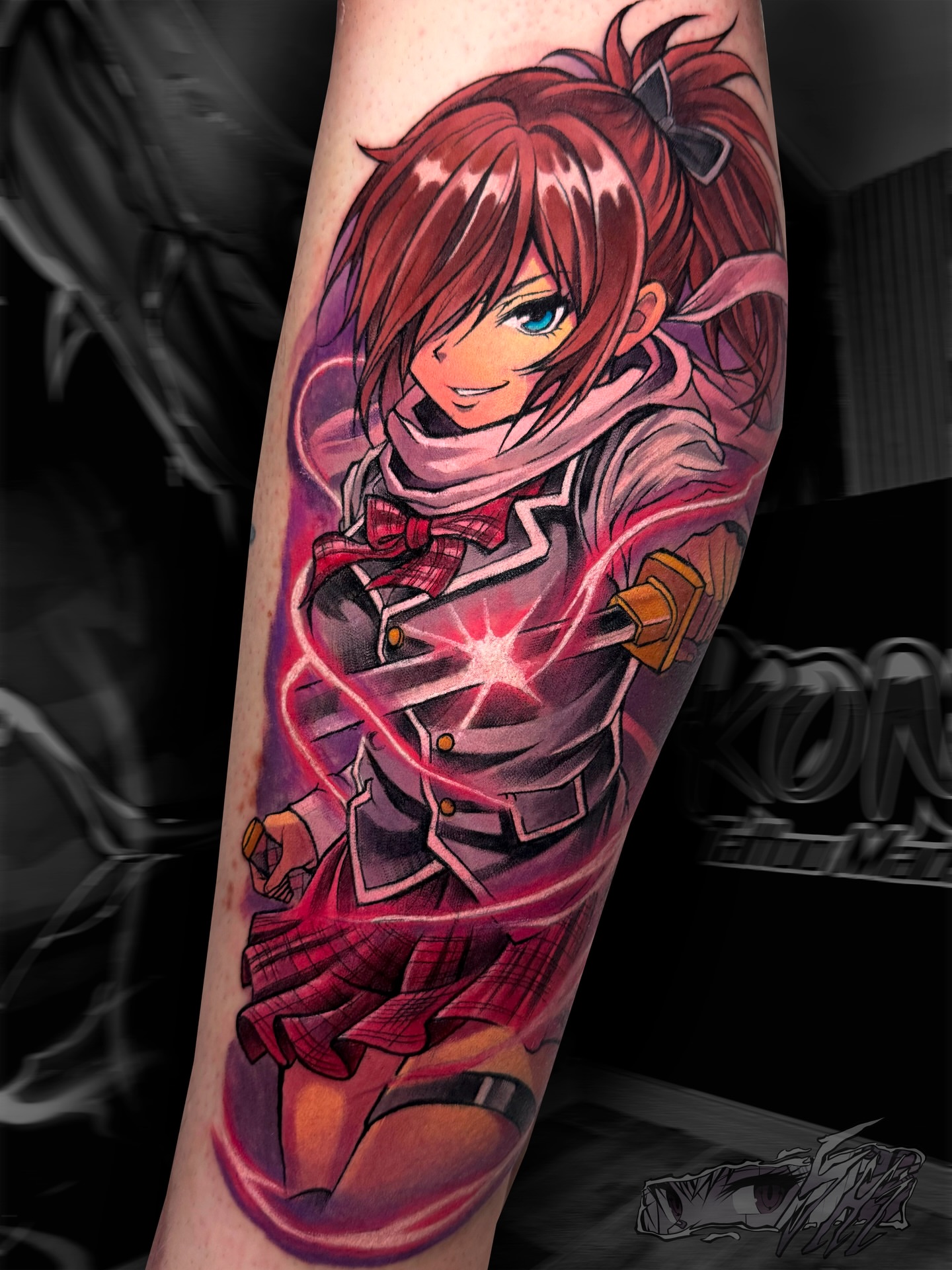 Anime character anime tattoo on the forearm by Iván Pelegrín Medina
