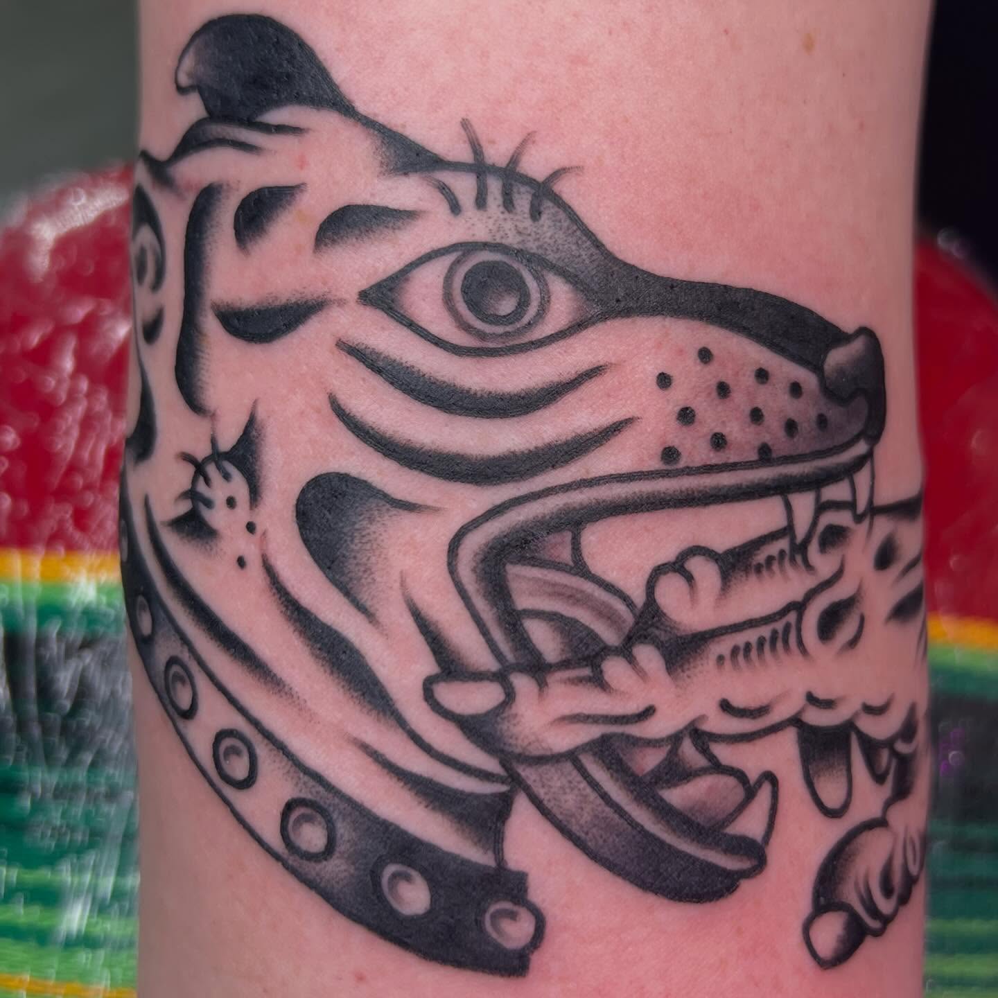 Jaguar American traditional tattoo on the forearm by Charlie Campanella