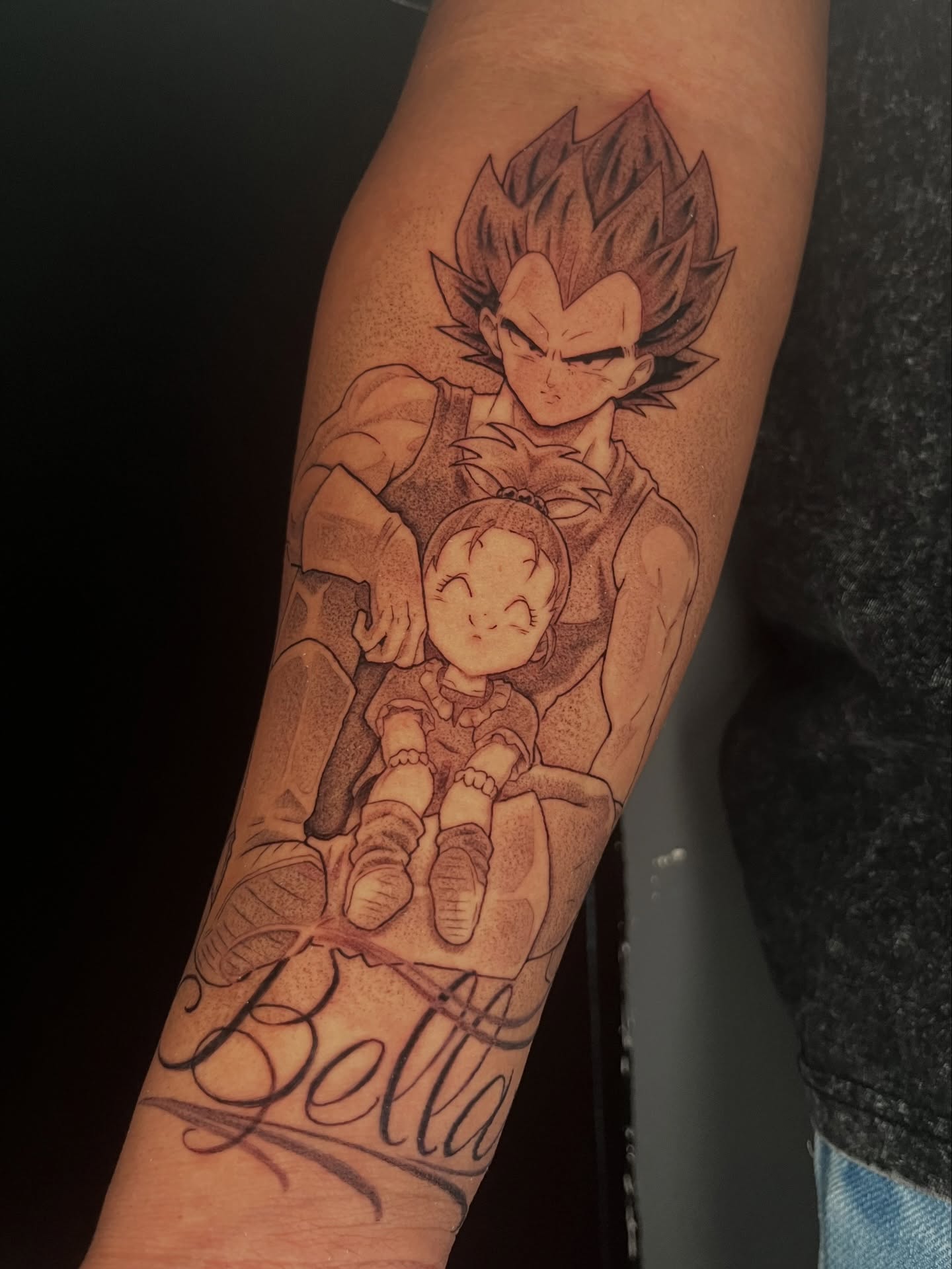 Vegeta and child anime tattoo on the forearm by Odi ✮⋆˙, Las Vegas, Nevada