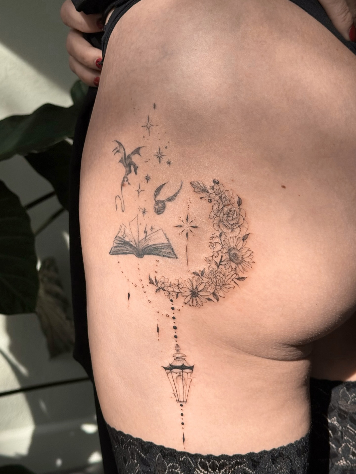 Tattoo by @pomaikai.artistry — dotwork, black_and_grey