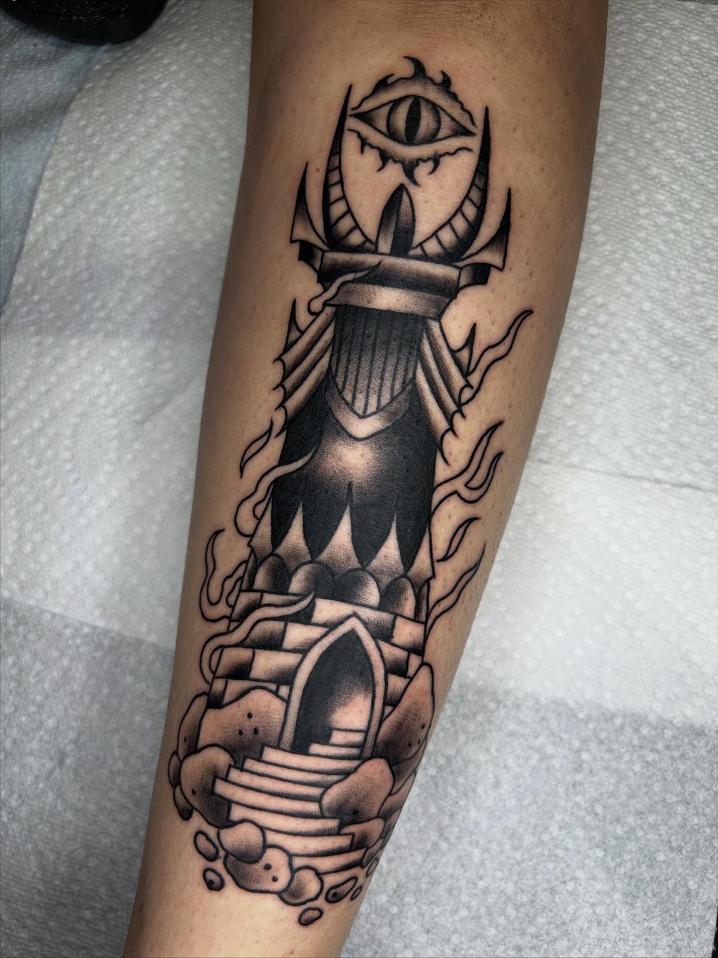 Tattoo by @chammertattoos — black_and_grey, geometric