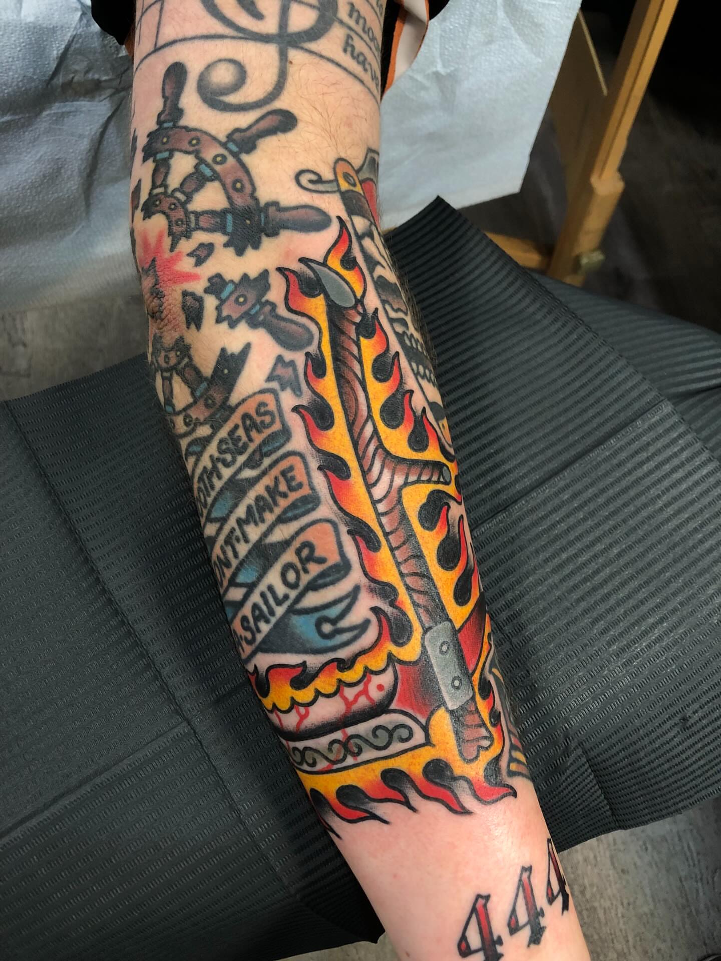 Nautical theme American traditional tattoo on the forearm by Nick Sharratt, Chicago, Illinois