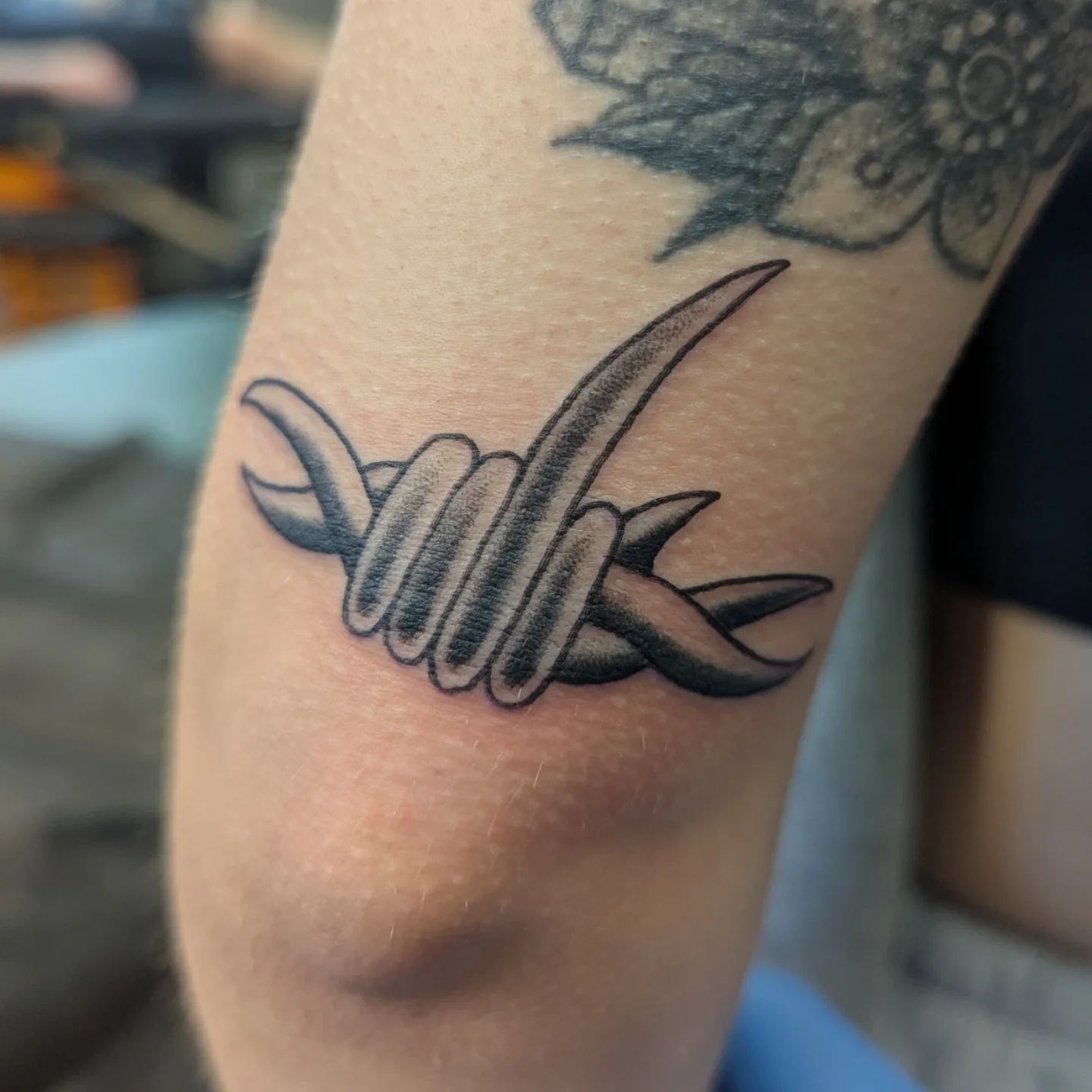 Barbed wire black and grey tattoo on the forearm by ♡ Cora ♡