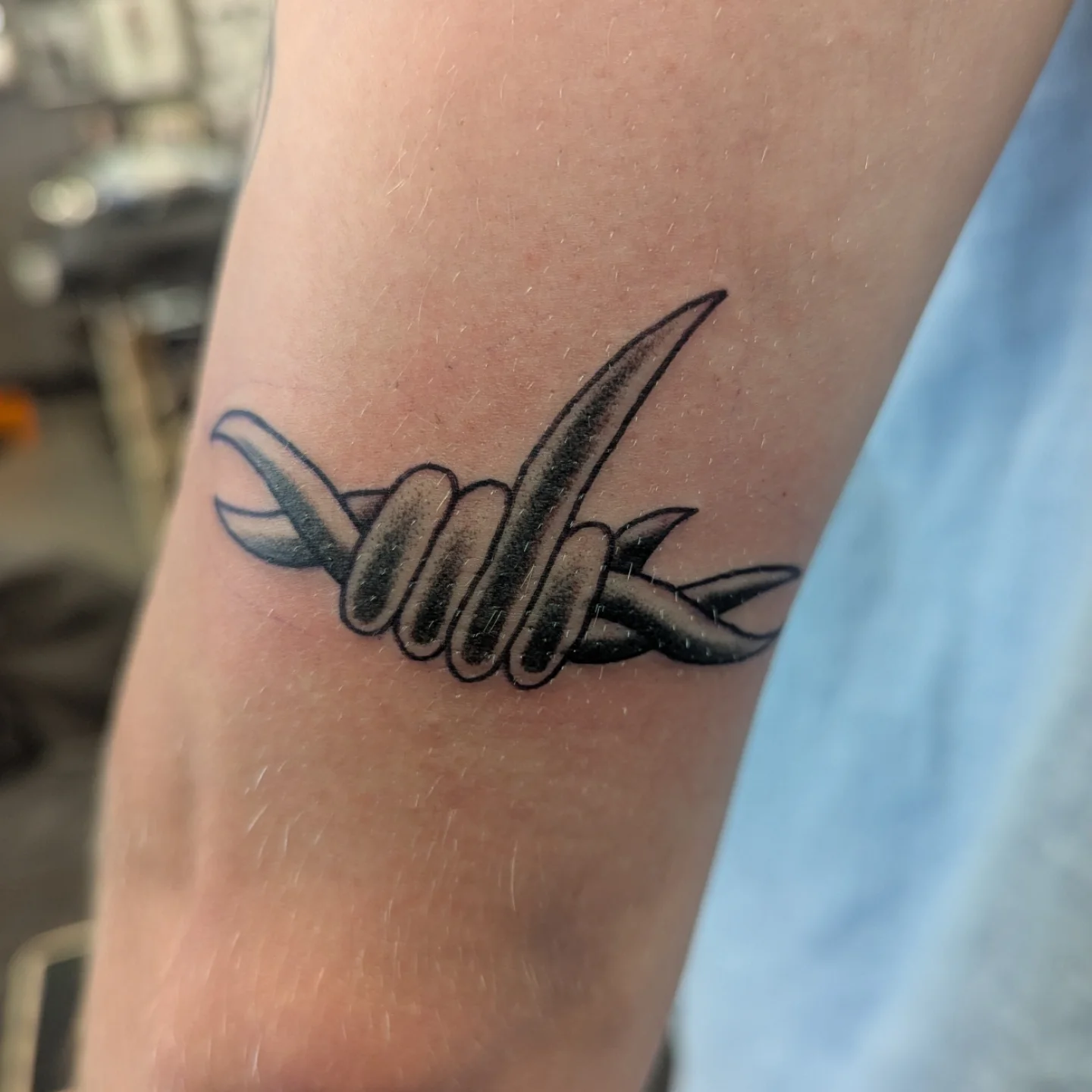 Barbed wire black and grey tattoo on the forearm by ♡ Cora ♡