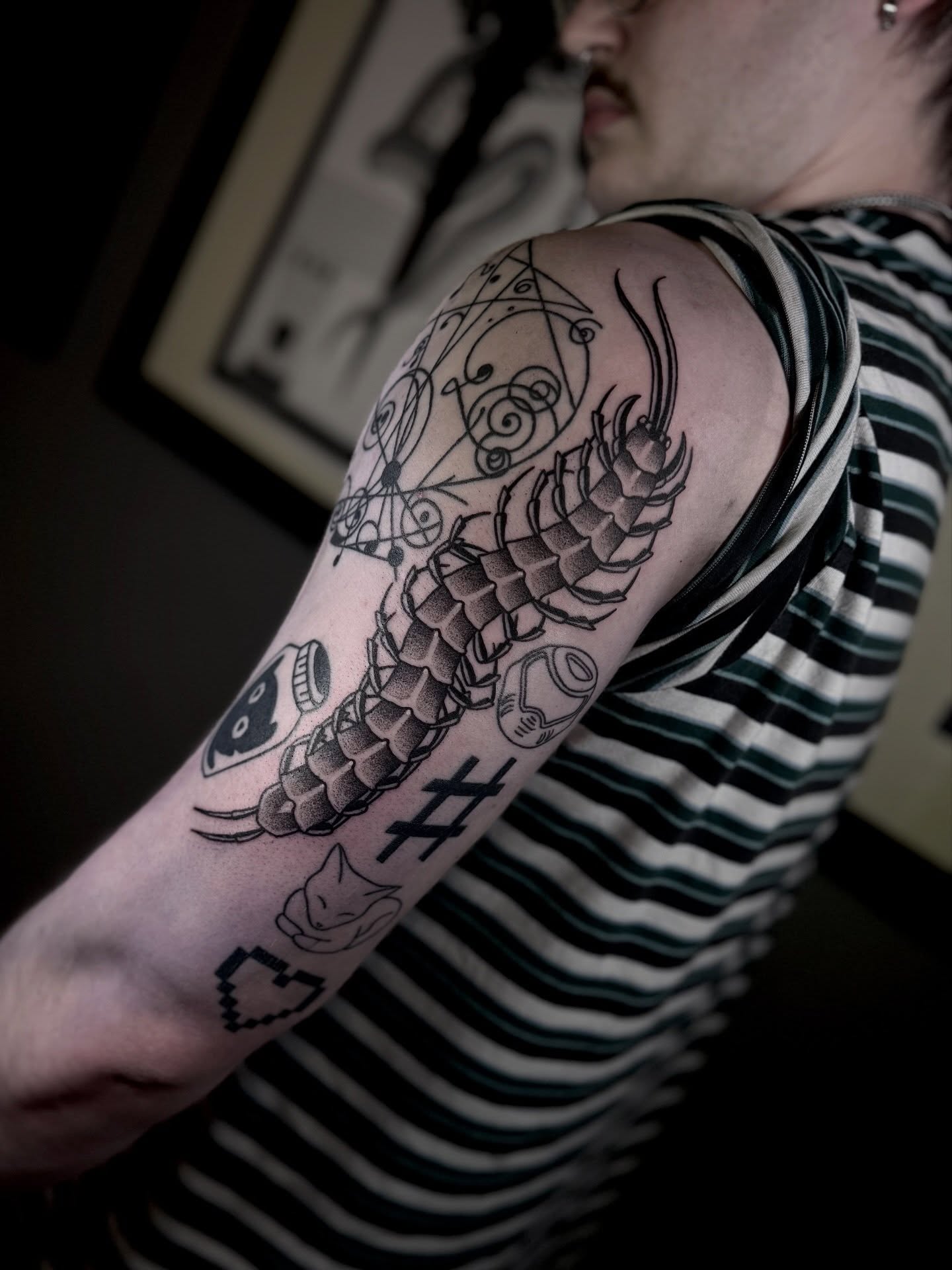 Insect black and grey tattoo on the upper arm by ♡ Erika Soya ♡
