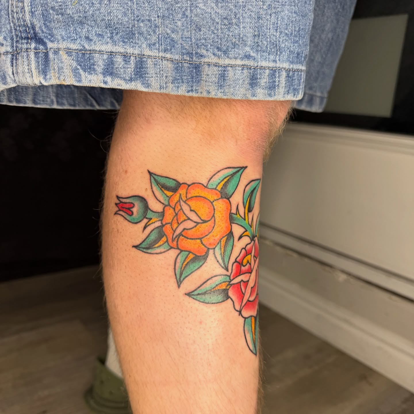 Roses American traditional tattoo on the forearm by Kaysen