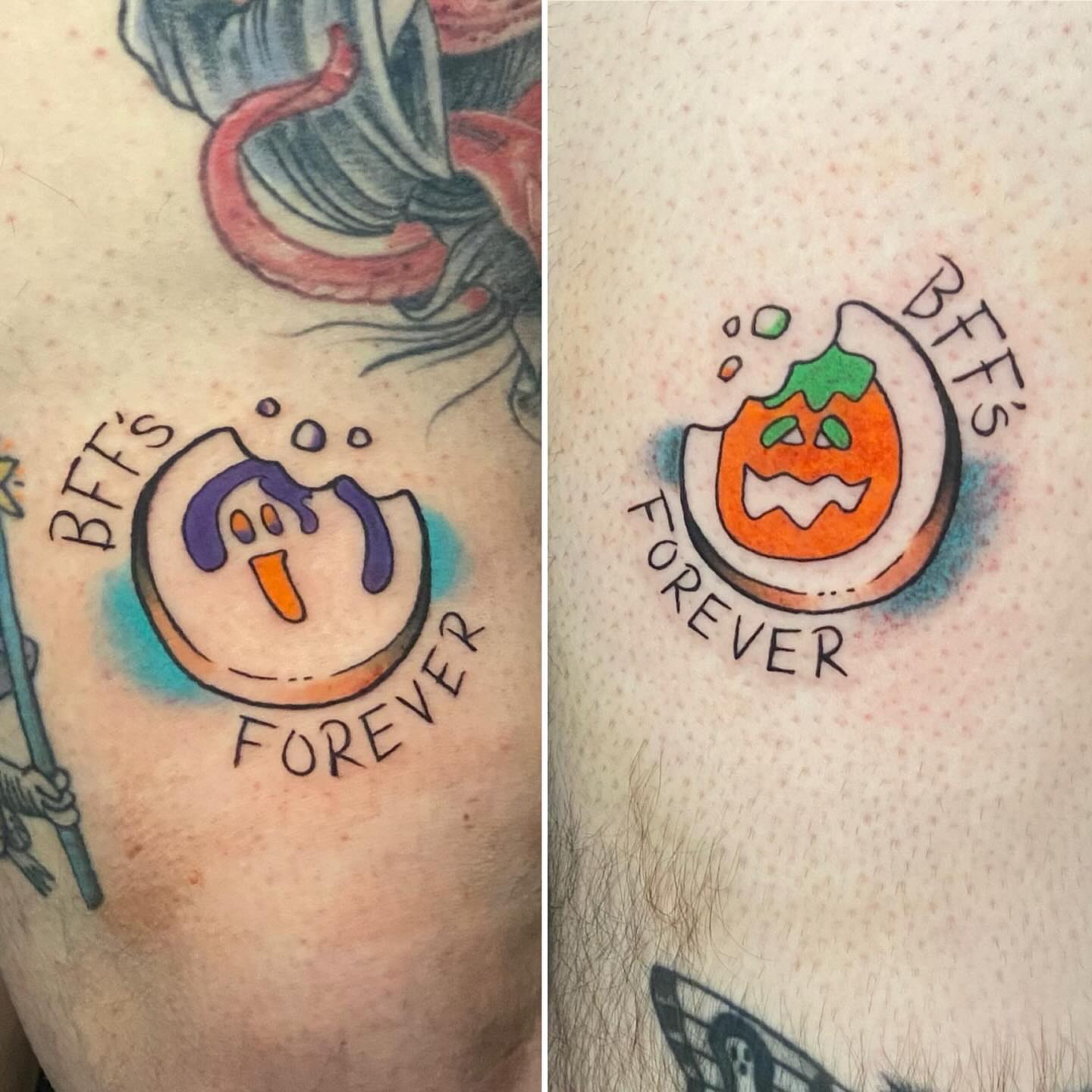 Pumpkin and ghost dotwork tattoo on the forearm by โ๏ธ ๐๐ฎ๐ฐ๐ธ๐ถ๐ฒ โ๏ธ