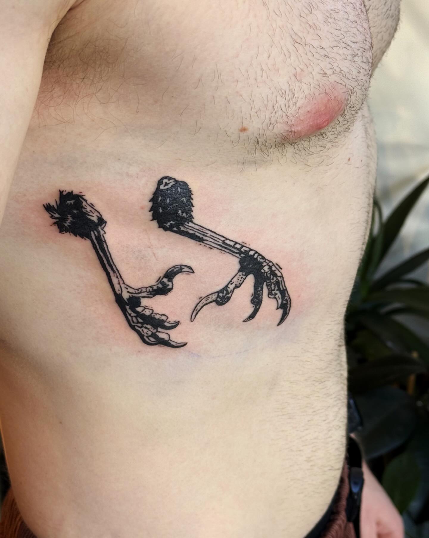 Bird claws black and grey tattoo on the chest by Luna Enriquez⚡️, Portland, Oregon