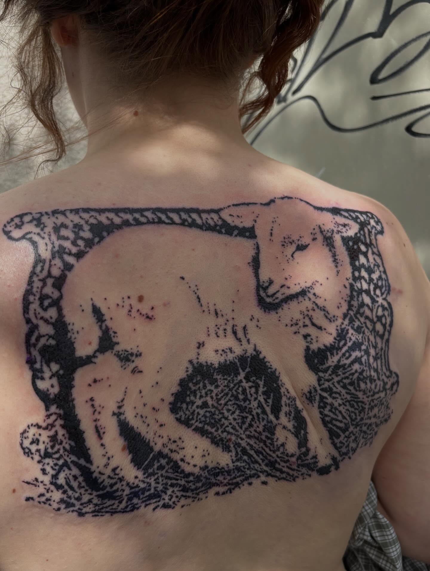 Goat dotwork tattoo on the back by Turner