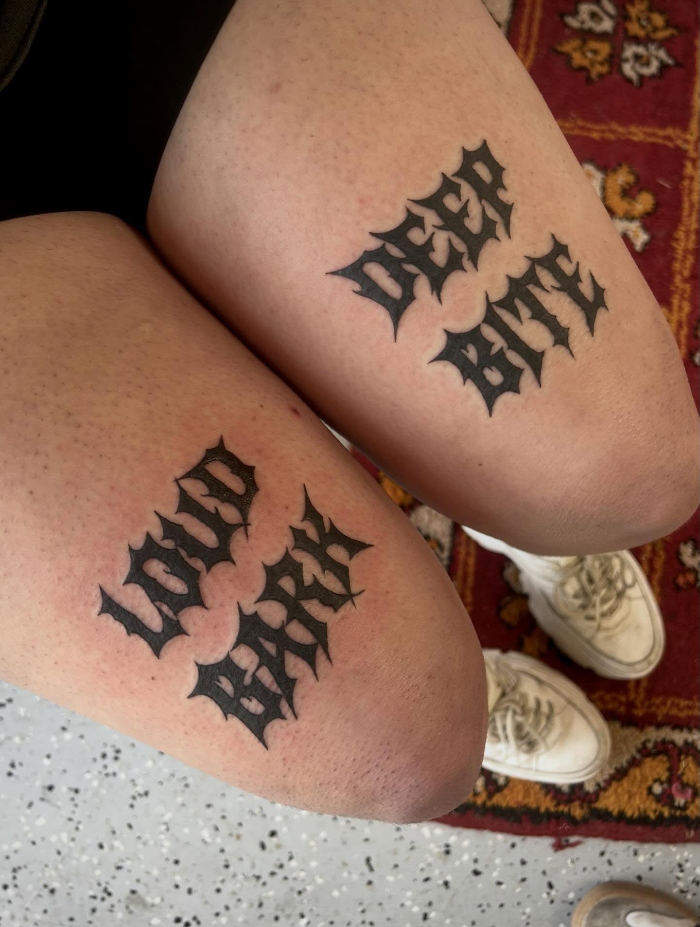 Cross black and grey tattoo on the thigh by Bria🩸