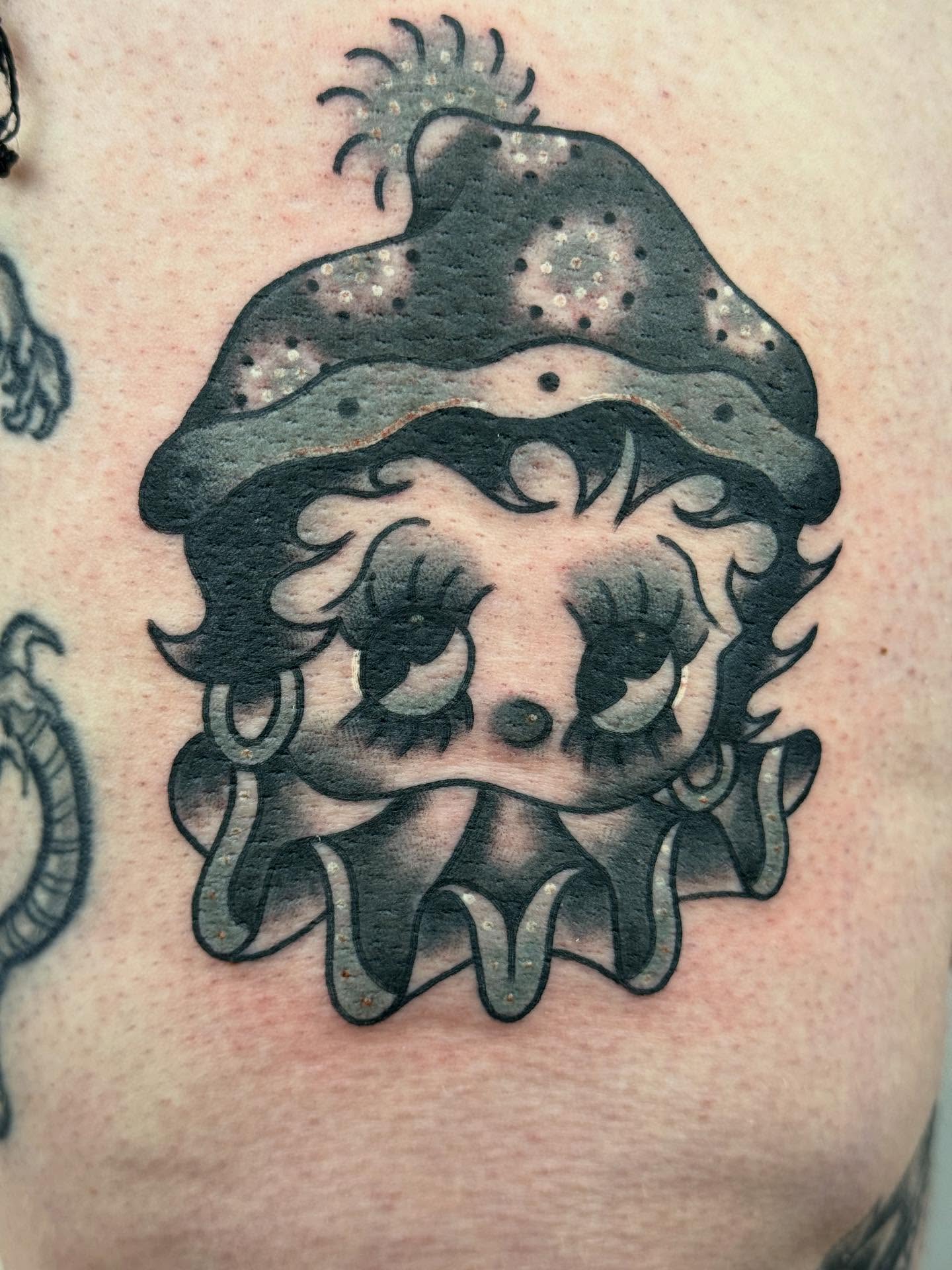 Doll black and grey tattoo on the chest by π©πͺπ¬