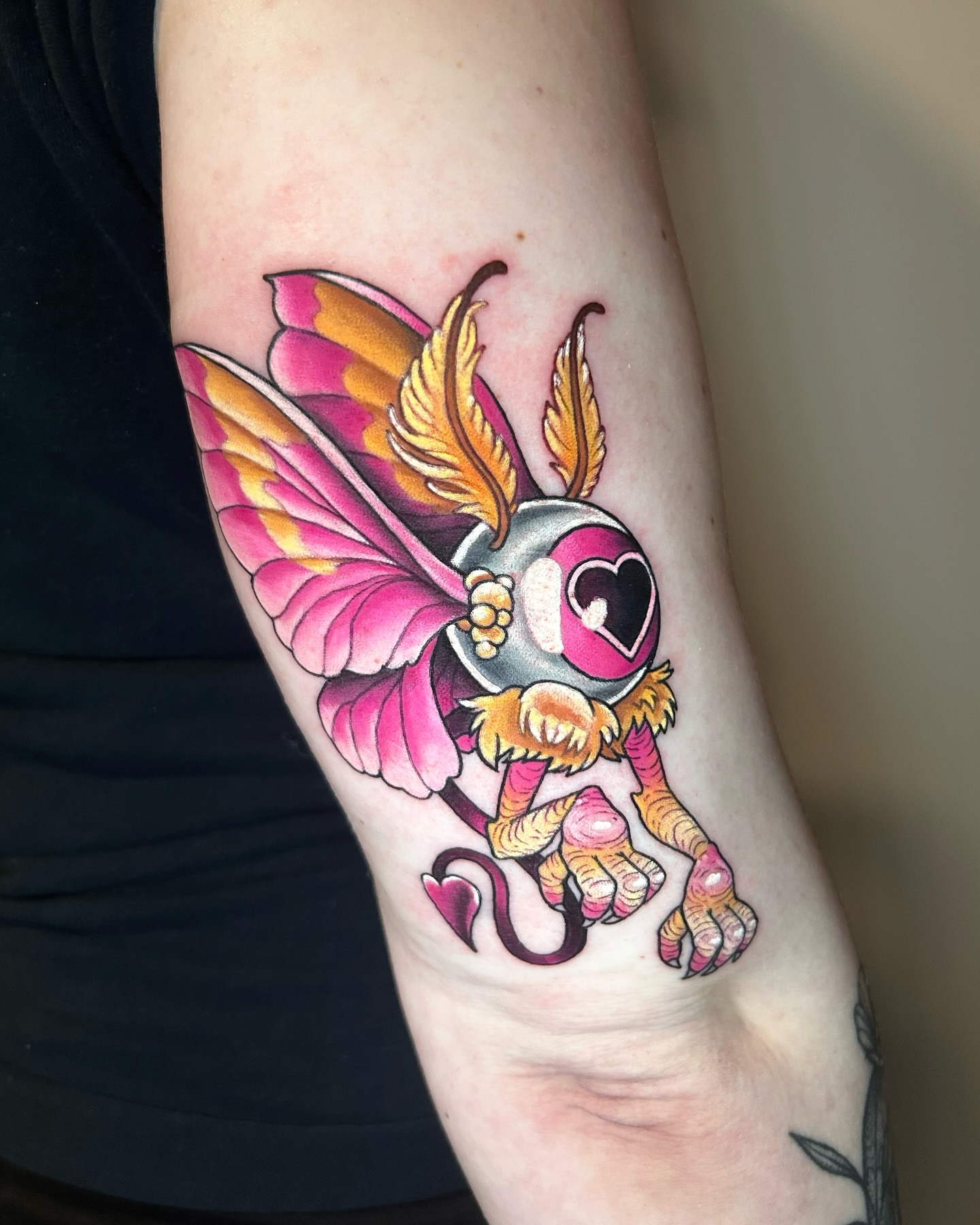 Fairy with heart new school tattoo on the forearm by Zephyr