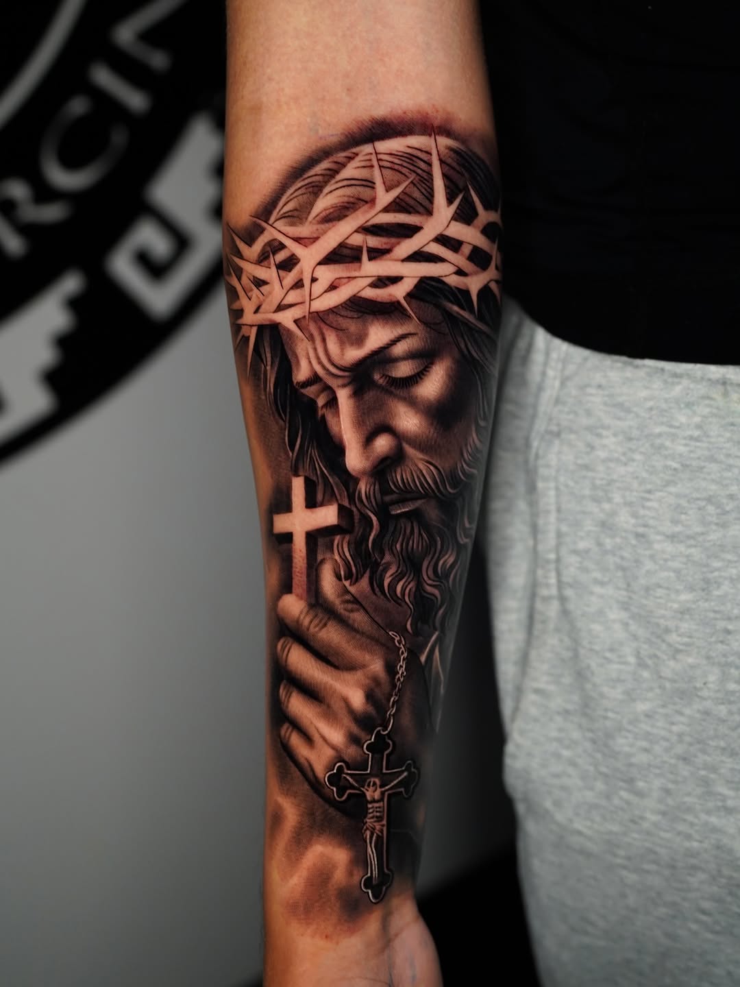 Chicano tattoo on the forearm by Salvador Saenz Jr, Dallas, Texas