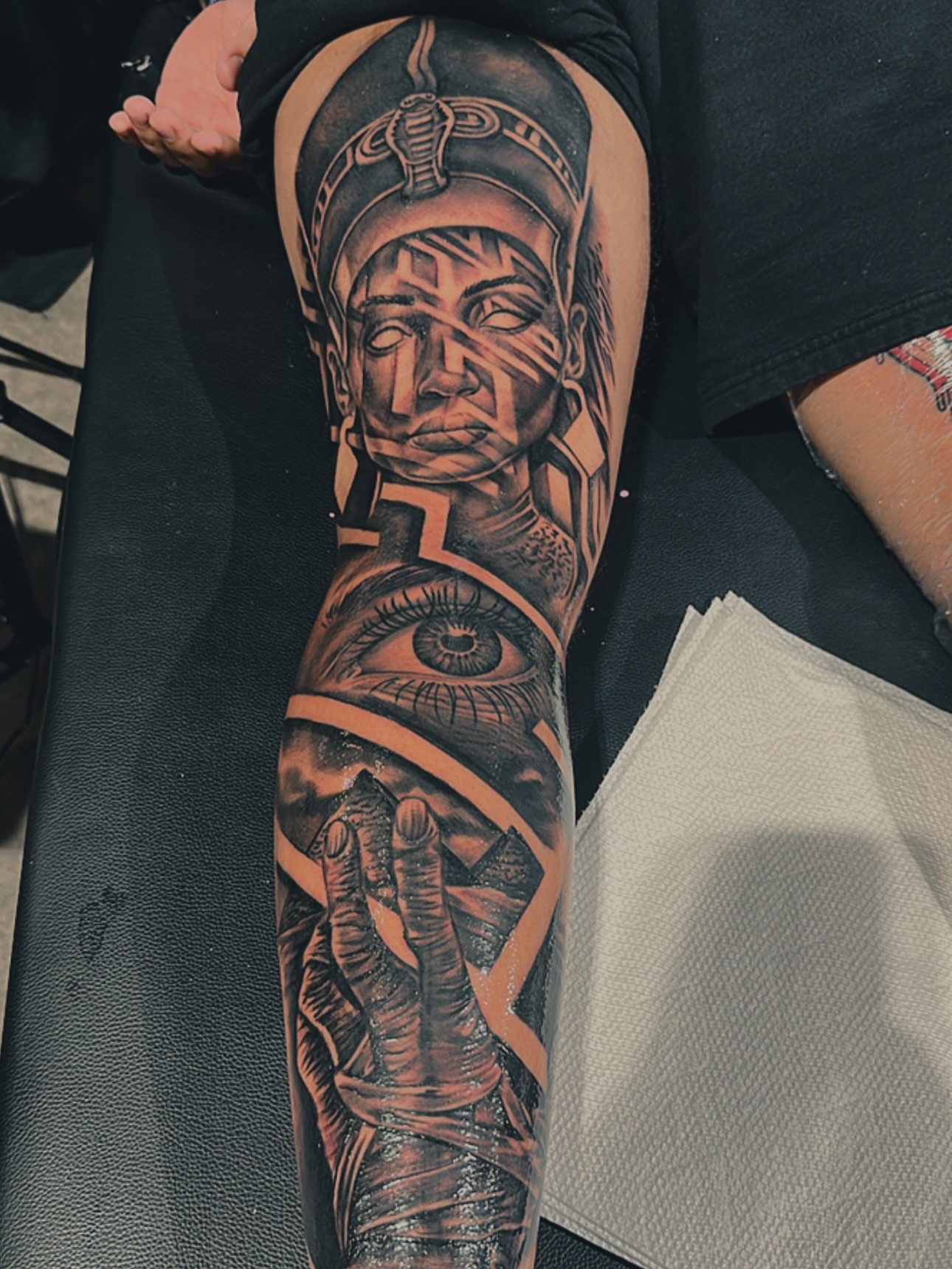 Ancient figure geometric tattoo on the forearm by Calvin Maryland 🇵🇹