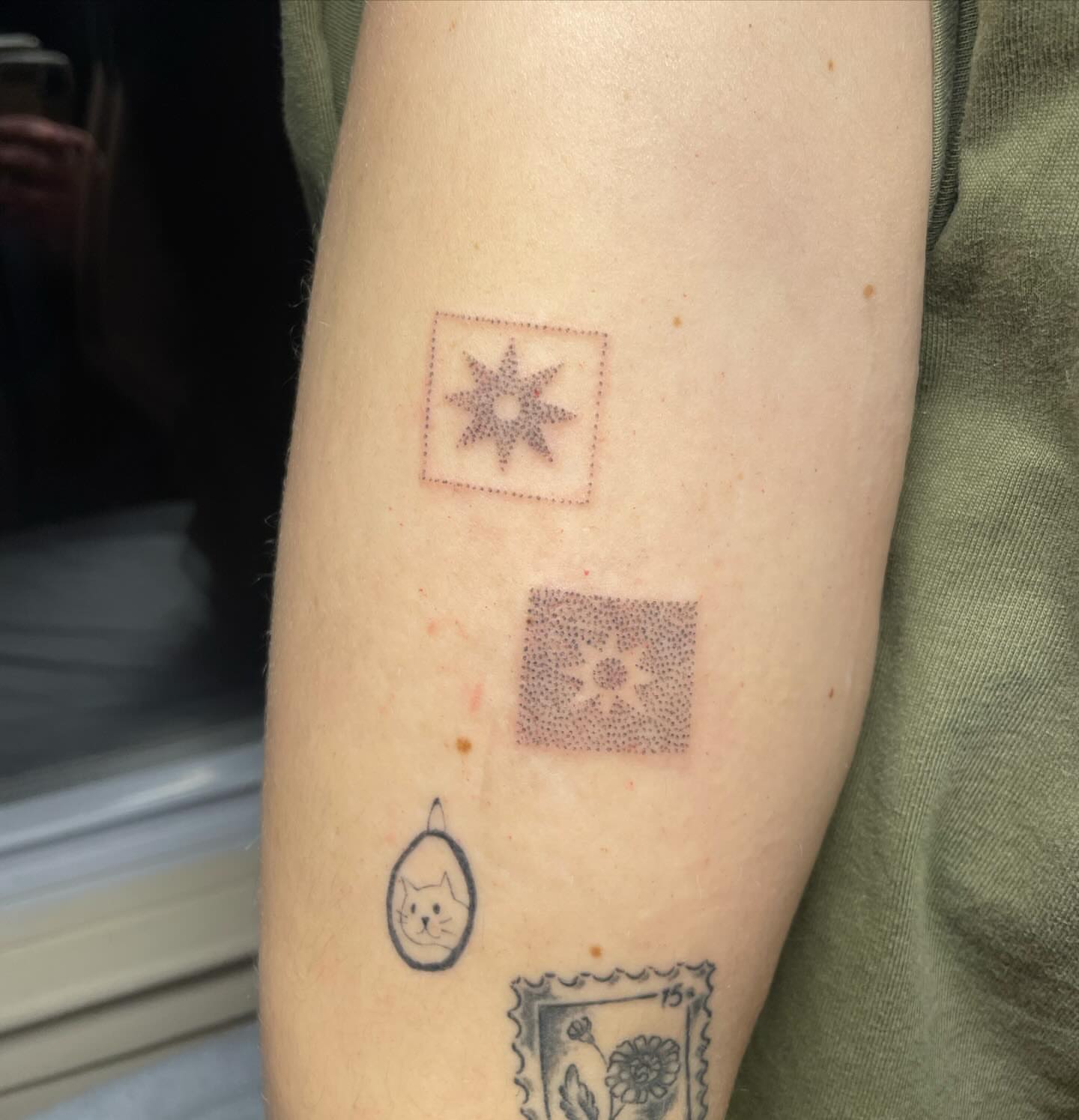 Stars dotwork tattoo on the forearm by Quin
