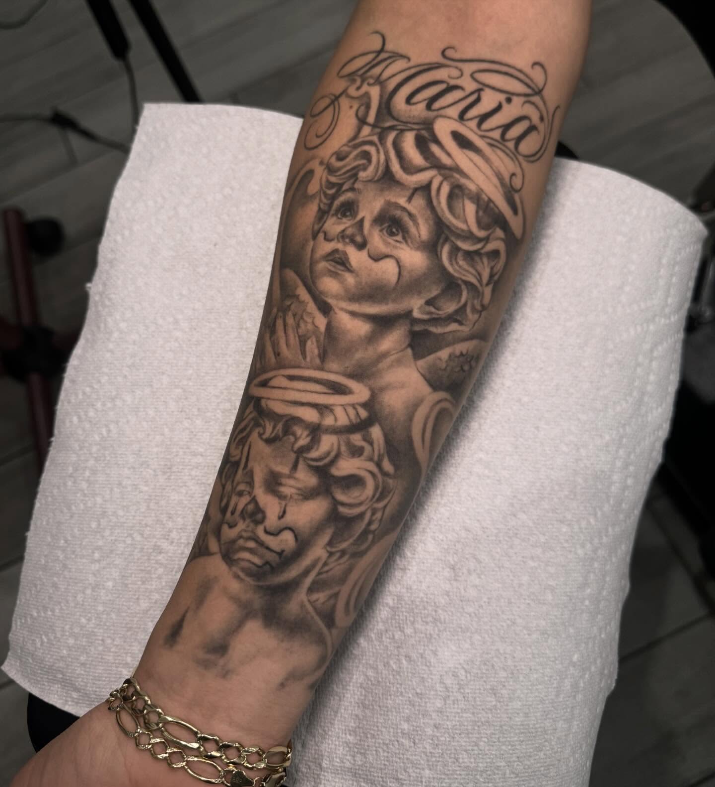 Religious figures realism tattoo on the forearm by dallas tattoo artist ๐ฒ๐ฝ bilingue