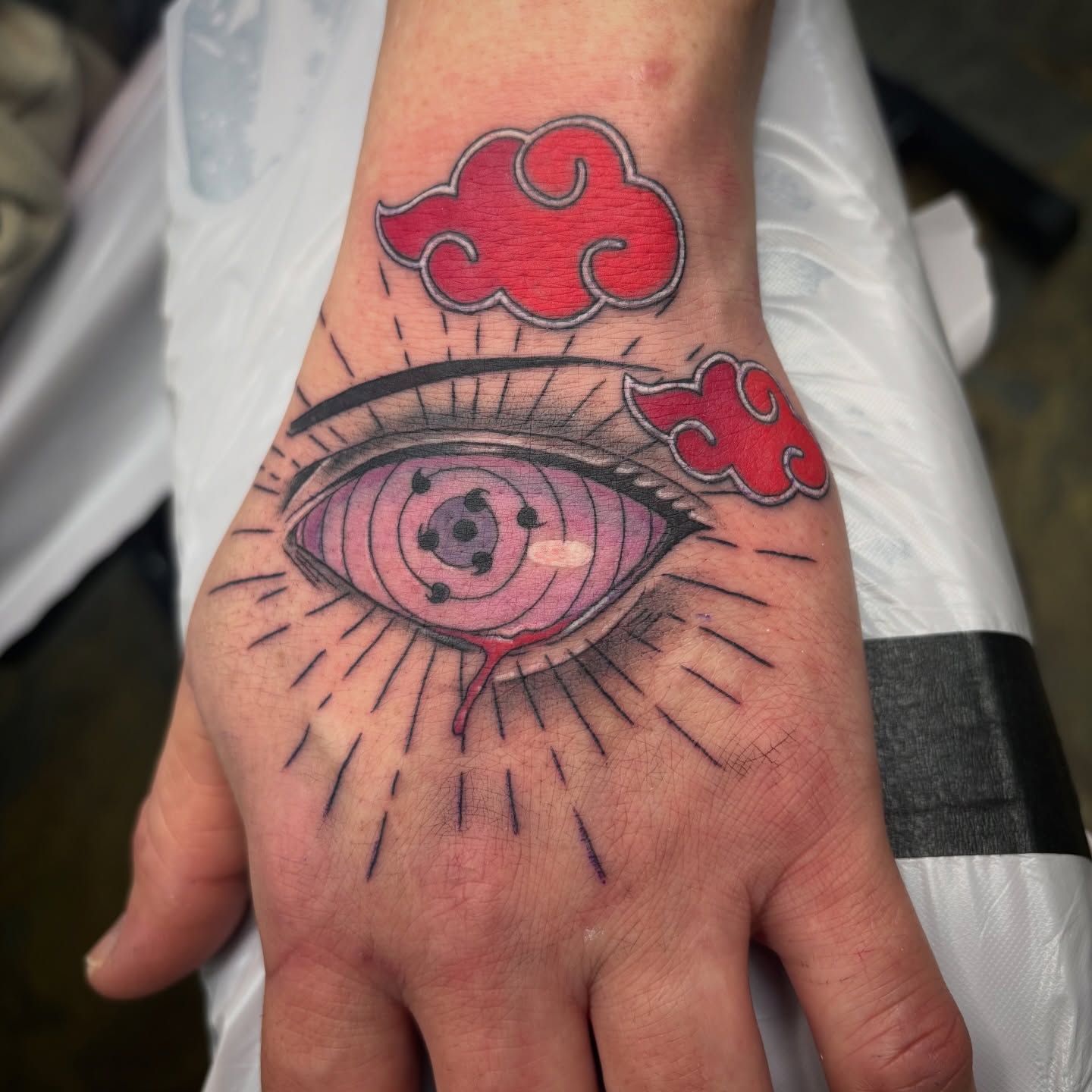 Tattoo by @aves_inks — dotwork, anime
