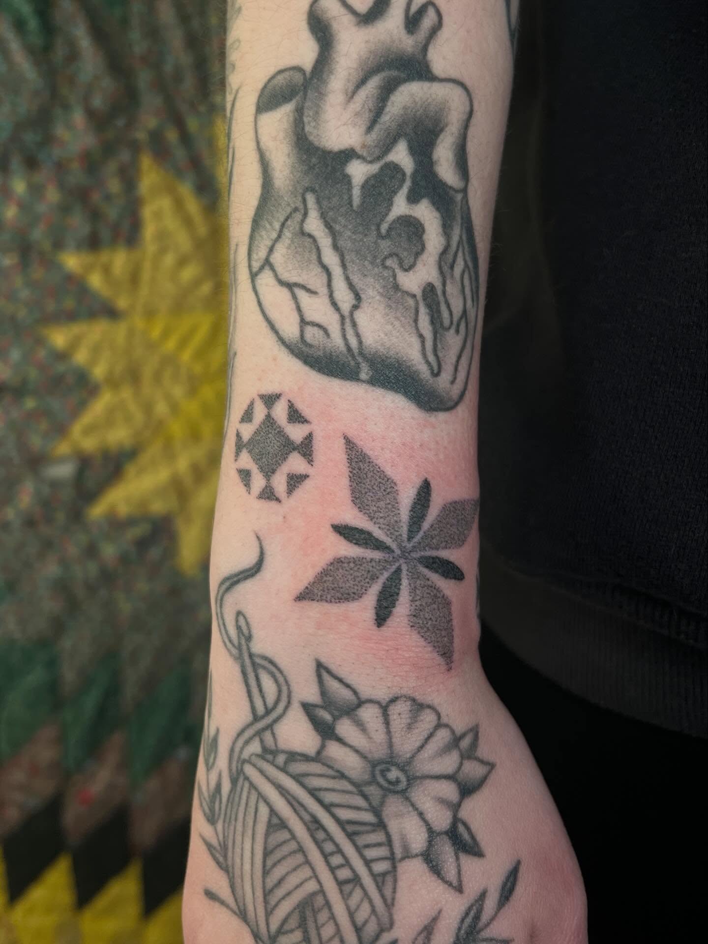 Heart and floral realism tattoo on the forearm by faith