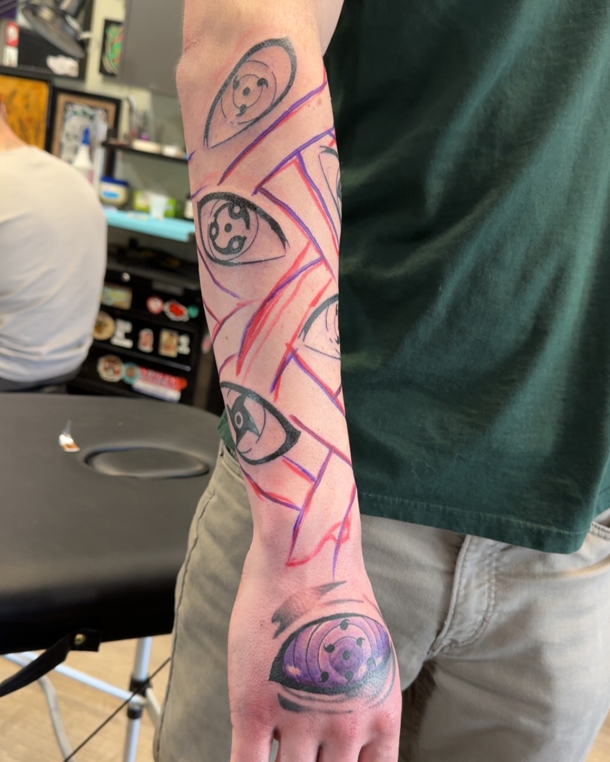 Eyes dotwork tattoo on the forearm by Mish