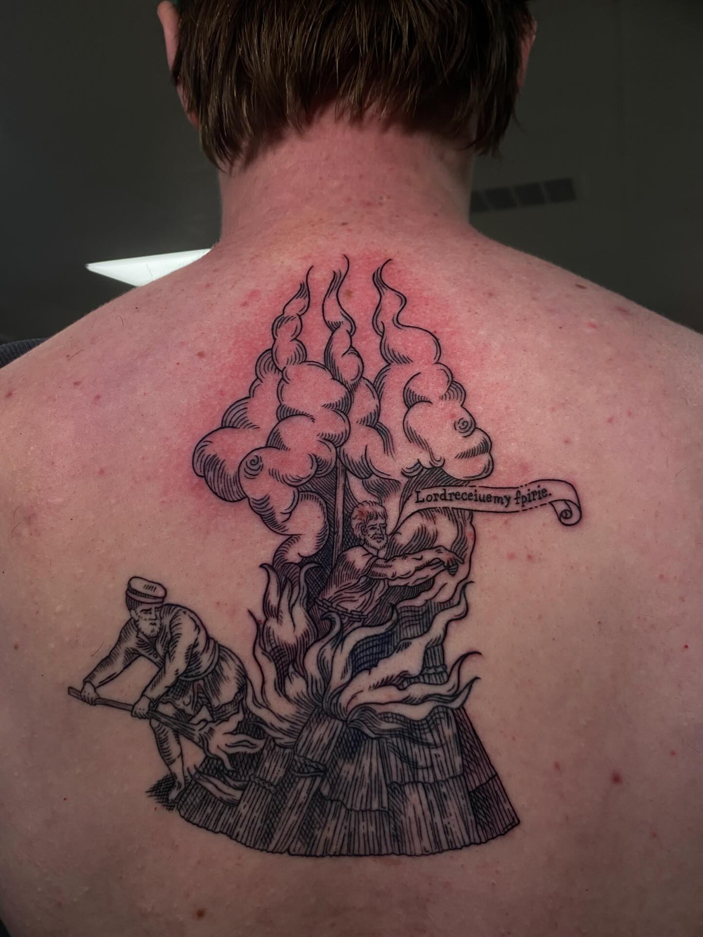 Burning tree black and grey tattoo on the back by 𝕶𝖆𝖒 ~ 𝕿𝖆𝖙𝖙𝖔𝖔 𝕬𝖗𝖙𝖎𝖘𝖙
