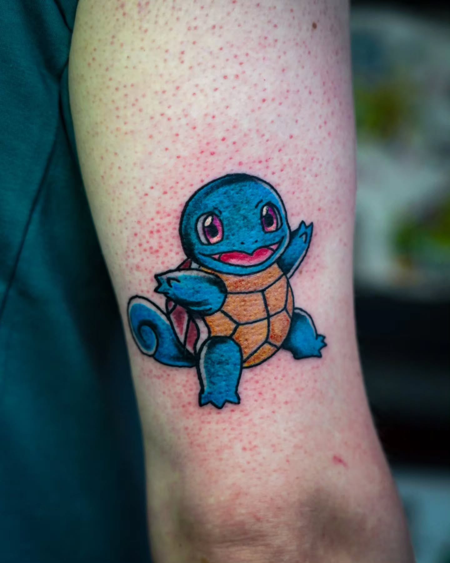 Squirtle dotwork tattoo on the forearm by Spicoli