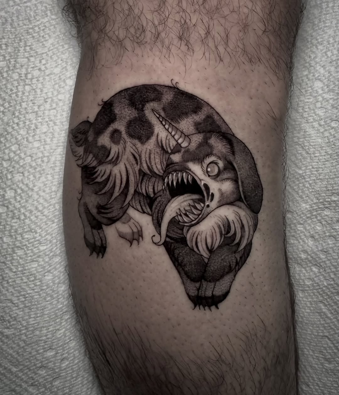 Tattoo by @mochitats — dark_realism, black_and_grey