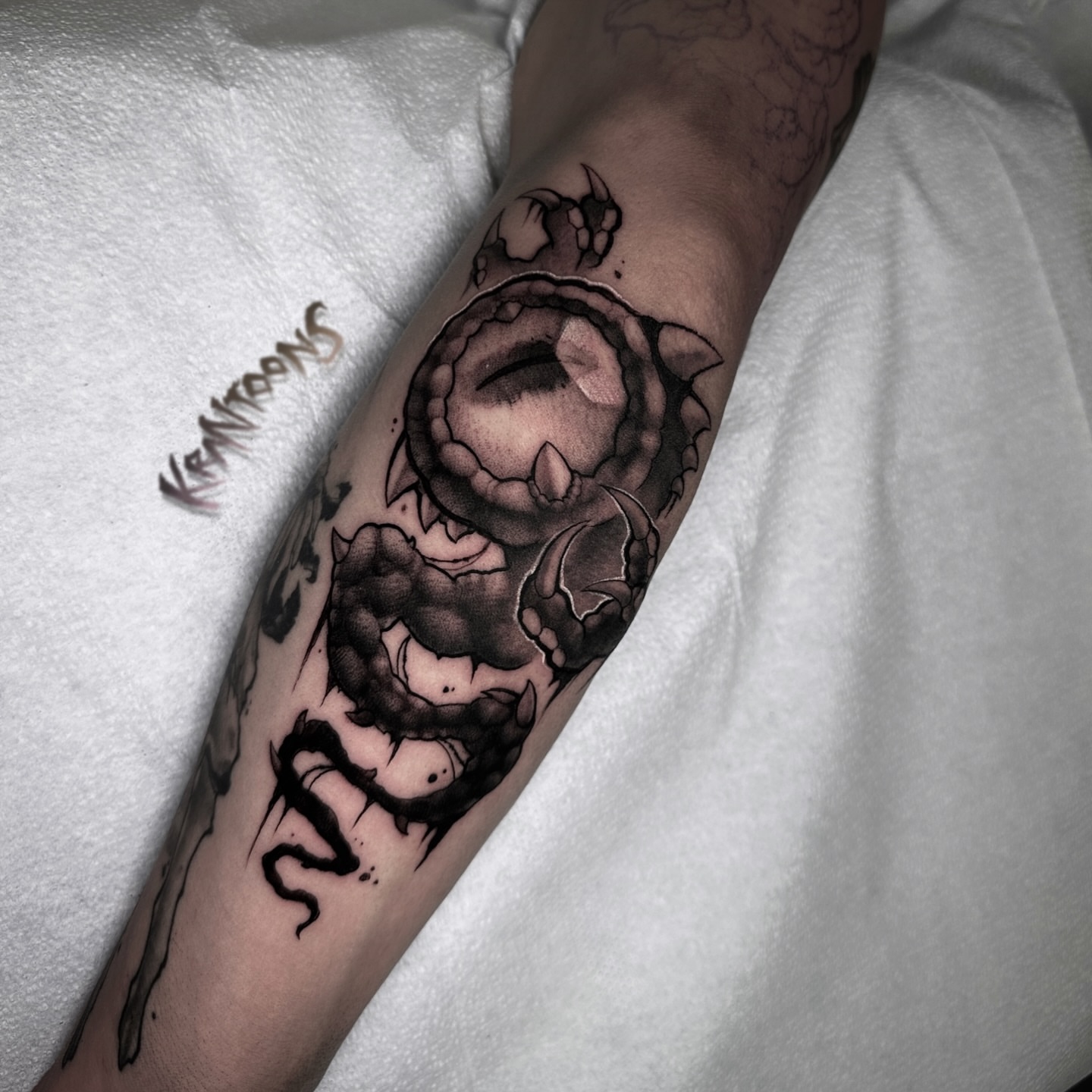 Tattoo by @krantoons — black_and_grey