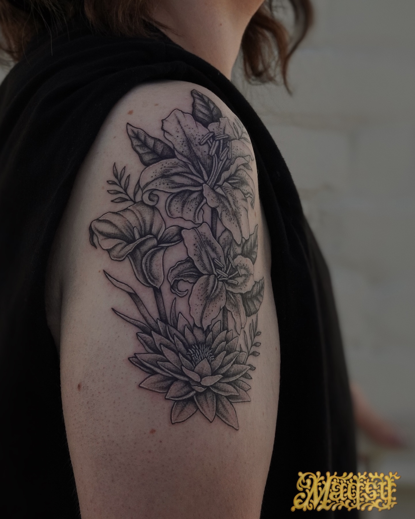 Tattoo by @artofmagsy — dotwork, black_and_grey