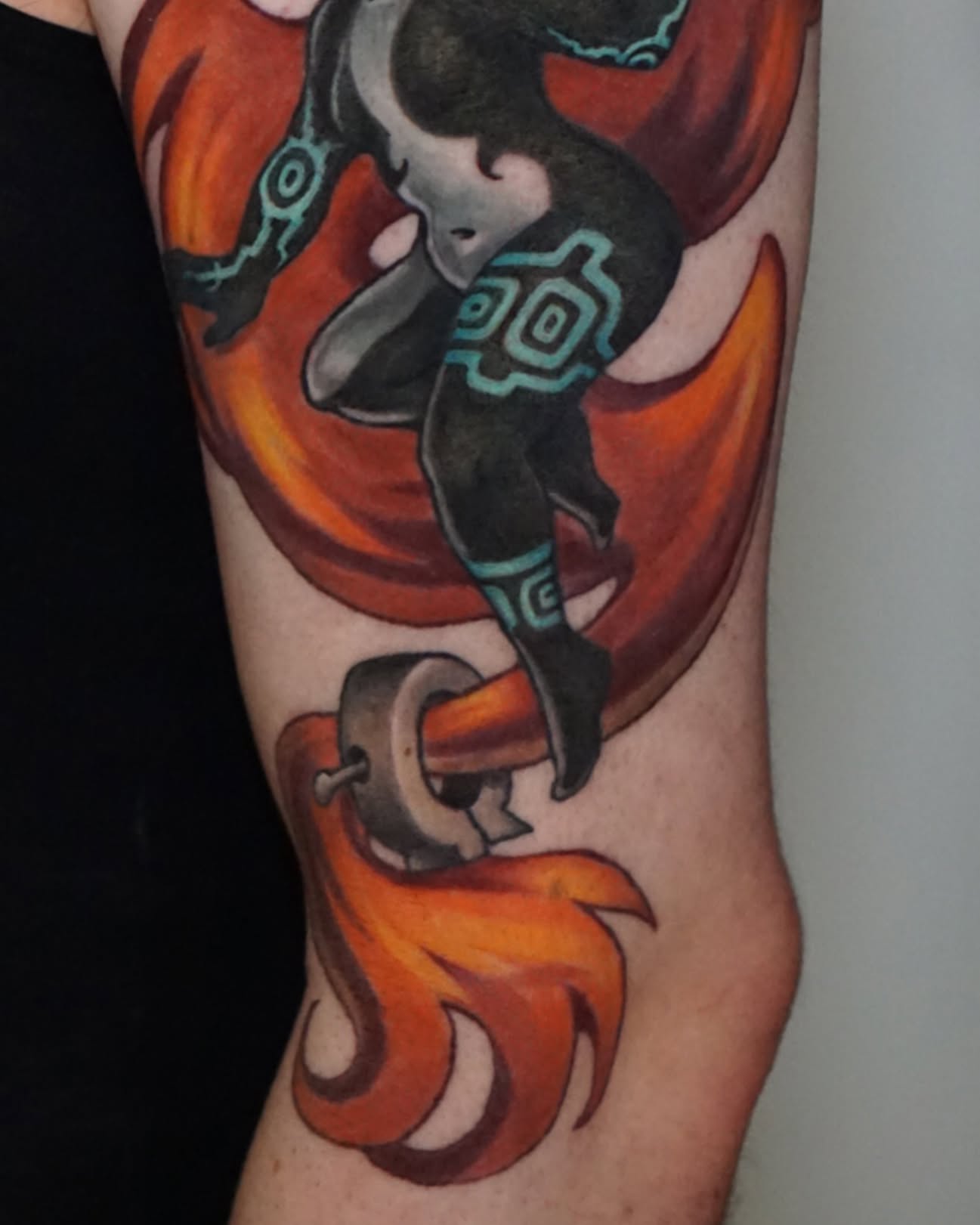 Fire-breathing dragon neo-traditional tattoo on the forearm by San Diego Color Realism and Neotraditional