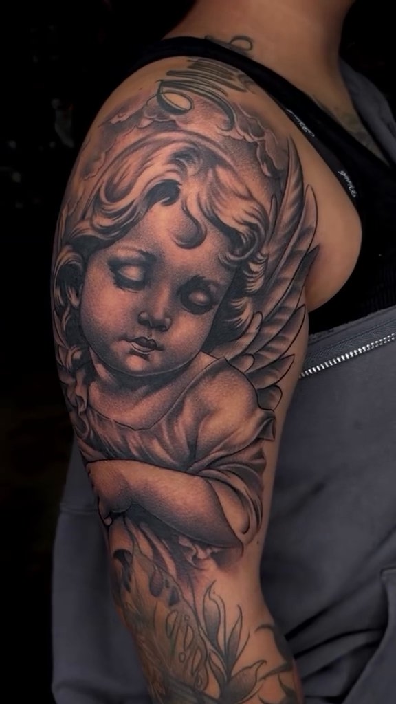 Tattoo by @marcos_tattoos β realism, black_and_grey
