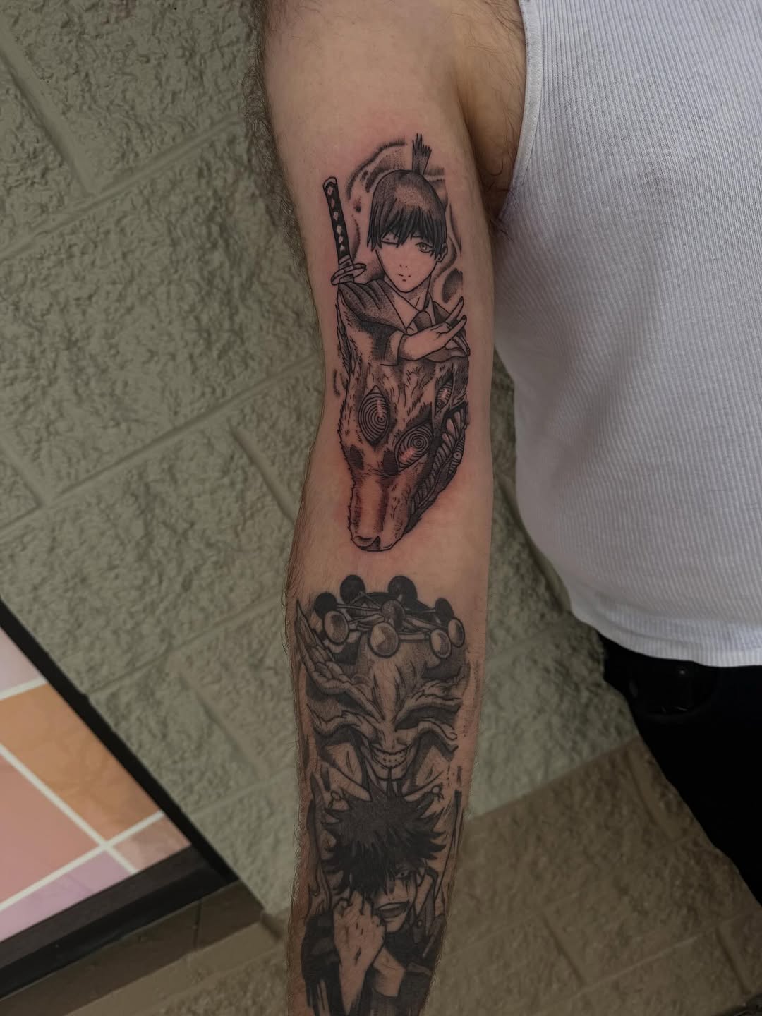 Tattoo by @mystic_moore — anime, black_and_grey